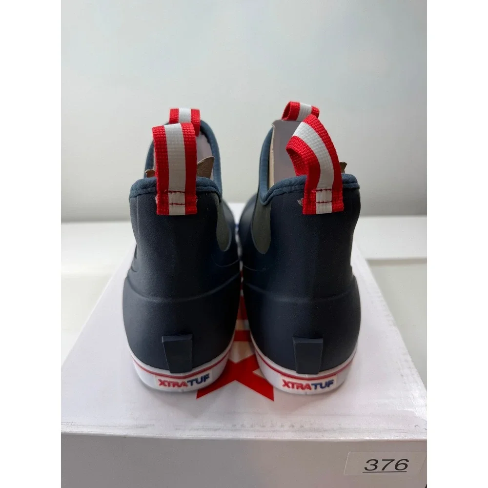 XTRATUF Mens Ankle Deck Boot Navy Red Waterproof Fishing Shoes Size 9 NEW